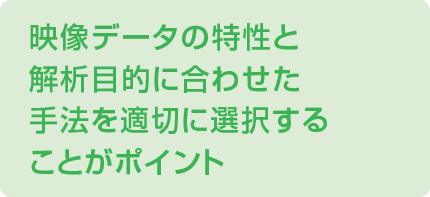 映像データの特性と解析目的に合わせた手法を適切に選択することがポイント