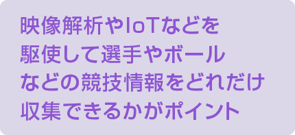 映像解析やIoTなどを駆使して選手やボールなどの競技情報をどれだけ収集できるかがポイント